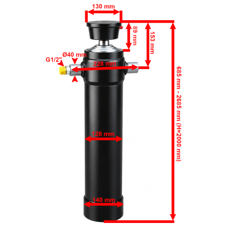 SIŁOWNIK HYDRAULICZNY WYWROTU PRZYCZEPY 10T 2000 mm, 200 cm 4-STOPNIOWY